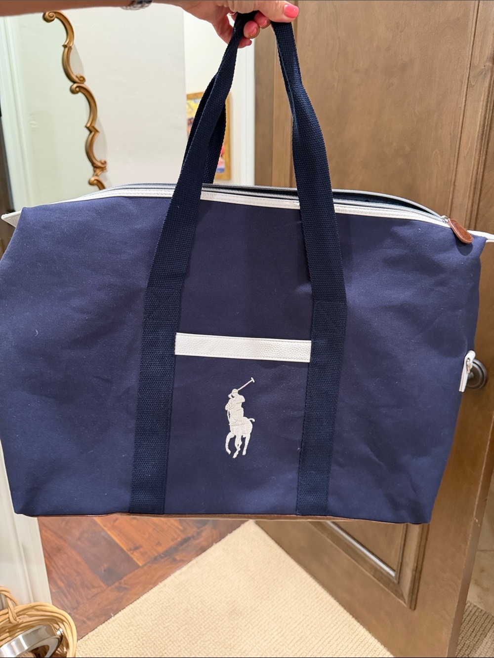 Polo by Ralph Lauren Navy Canvas Duffel with White Logo NEW